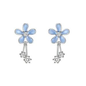 Dainty Blue Diamond Flower Silver Earrings